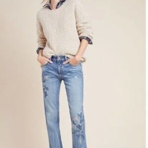 Anthropologie Pilcro And The Letterpress Crop Embroidered Boyfriend Jeans